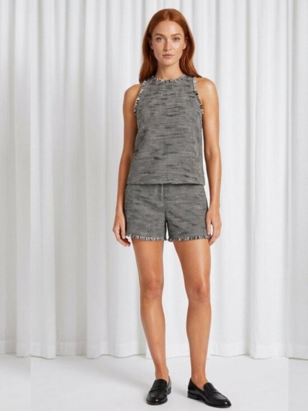 Ann Taylor Tweed Top & Shorts 2PCS Set Fringe Black & White S NEW